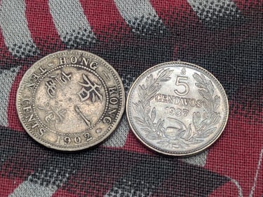 1937 Chile 5 Centavos - MS63 & 1902 Hong Kong 10 Silver Cents (2 PCS)