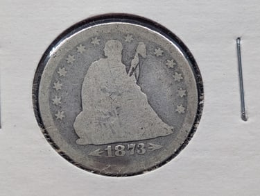 1873 Seated Liberty Quarter w/Arrows 90% Silver