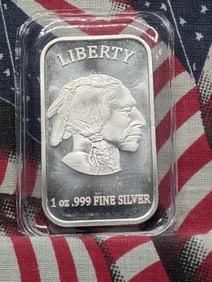 1 Oz. .999 FINE SILVER Indian Head Buffalo Designed Art Bar in Sealed Plastic