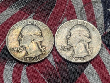 1947-D & 1951-D Washington Quarters, 90% Silver