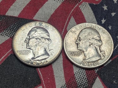 1947-D & 1954-P Washington Quarters, 90% Silver