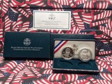 2008-S PROOF & UNC Black Revolutionary War Patriots Commemorative 2-Coin 90% Silver Dollars Set in
