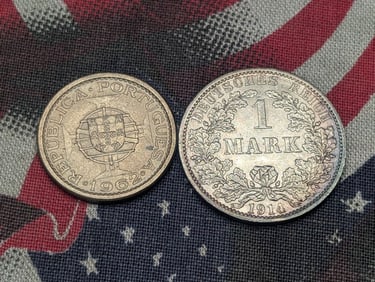 1914-A Imperial Germany 1 Silver Mark & 1962 St. Thomas 2 1/2 Escudos - MS63 (2 PCS)