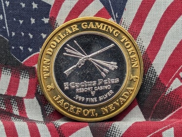 .999 FINE SILVER (Center) Cactus Pete's Resort Casino $10 Gaming Token in Capsule