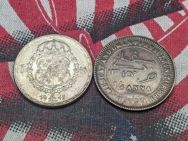 1942 Sweden 1 Silver Krona & 1897 Muscat and Oman 1/4 Anna (2 PCS)