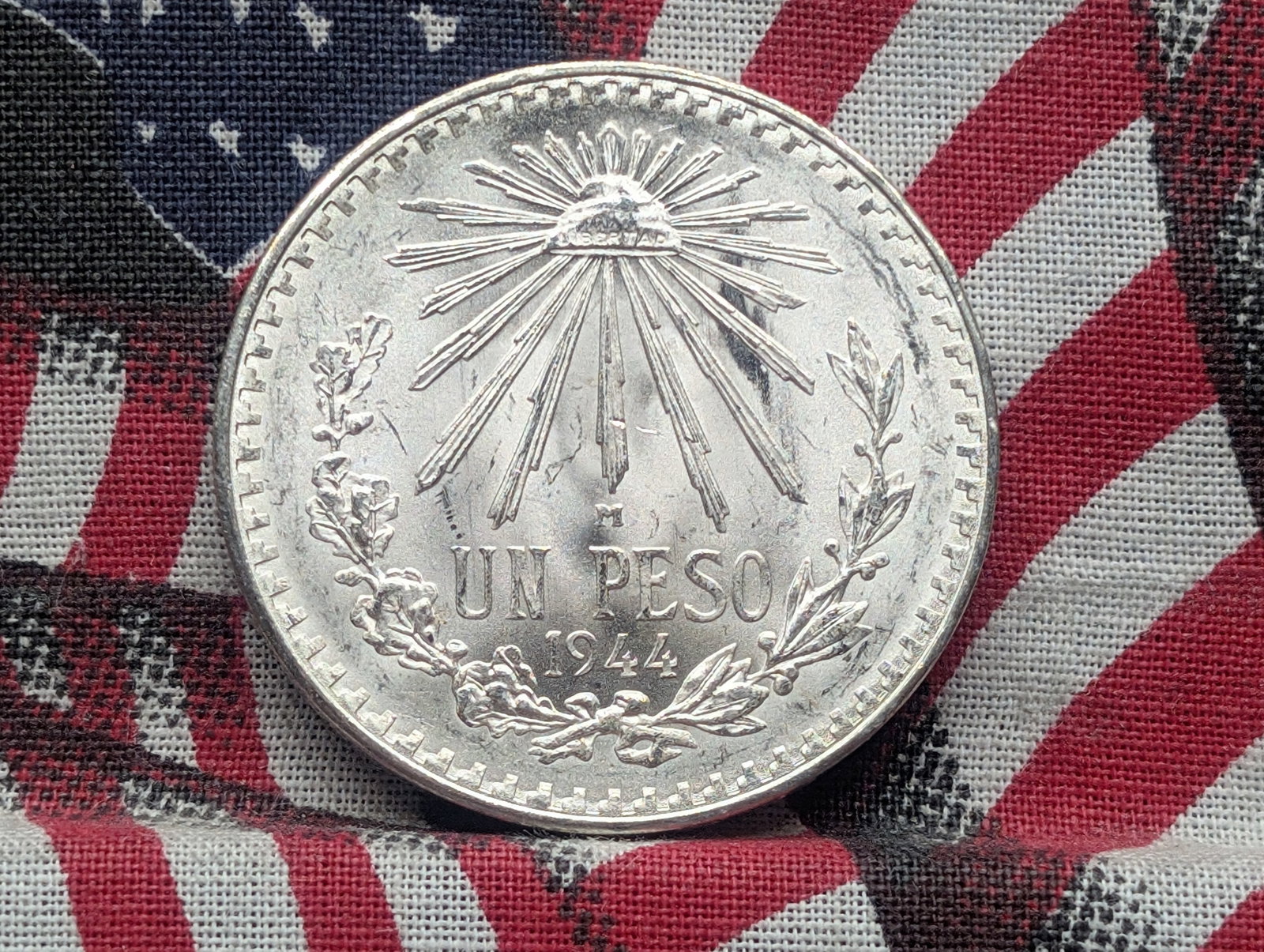 1944 -M Mexico 1 72% Silver Peso - GEM BU: 1944 -M Mexico 1 72% Silver Peso - GEM BU