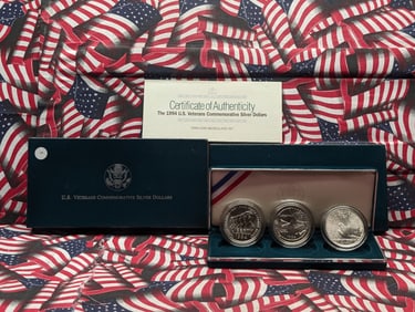 1994-W US Veterans Commemorative 3 Pc. Silver Dollar UNC Set All 90% Silver