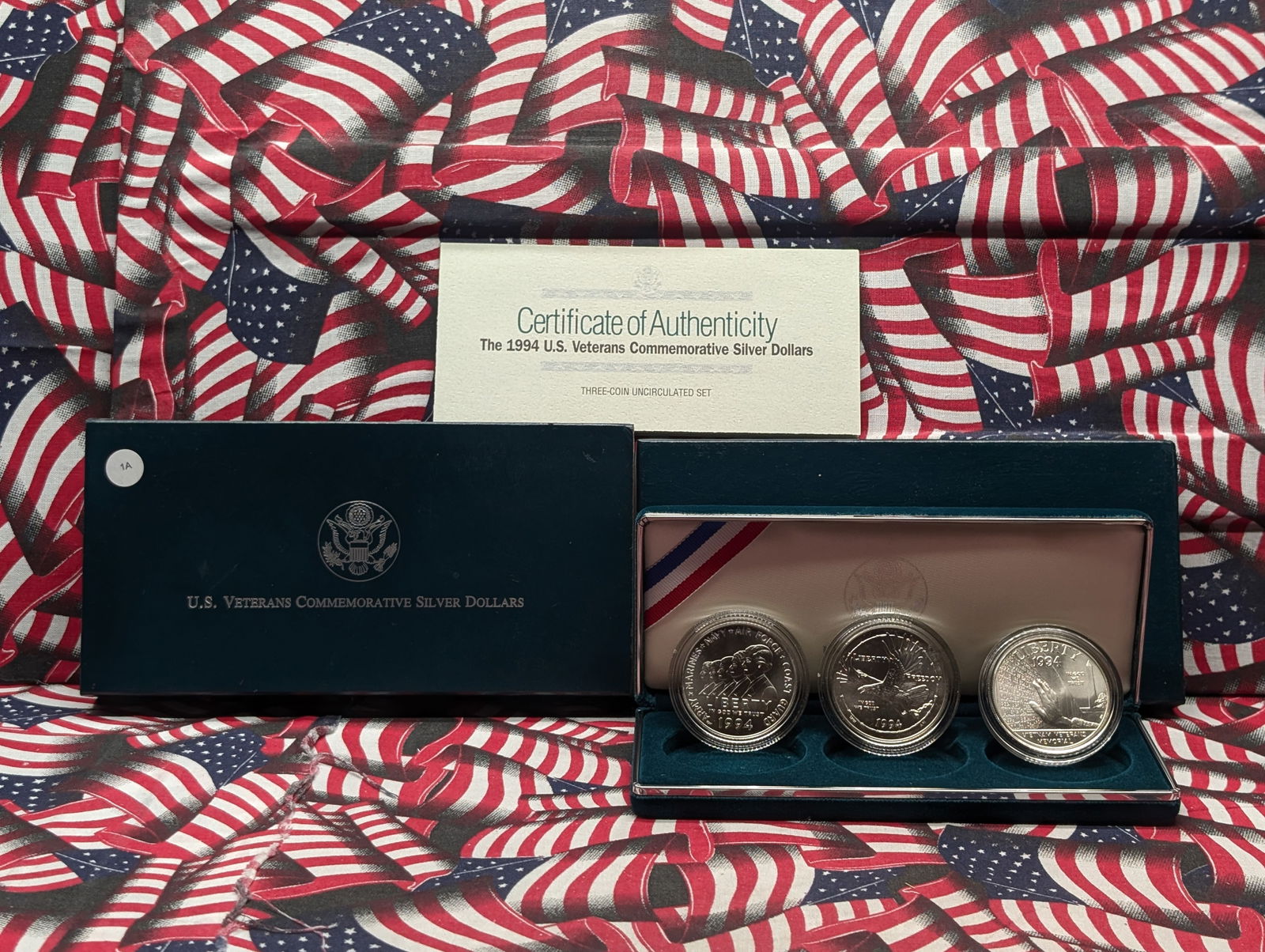 1994-W US Veterans Commemorative 3 Pc. Silver Dollar UNC Set All 90% Silver