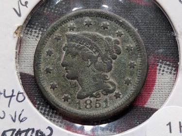 1851 Braided Hair Large Cent - 174 Years Old! - Better Grade!