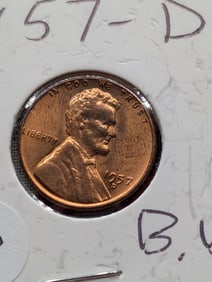 1957 D RED GEM BU Lincoln Wheat Cent