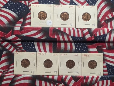 (7) 1969-S & (1) 1974-P BU Lincoln Memorial Cents