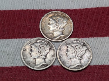1926-D, 1927-D & 1928-D Mercury Dimes