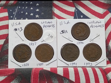 1887, 1888, 1889, 1890, 1891, 1893 Indian Head Pennies - Better Pre-1900 Dates!