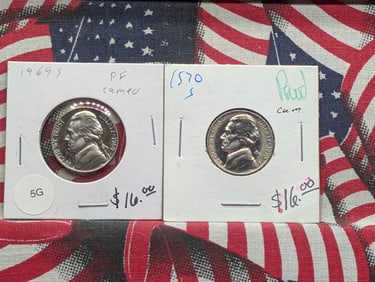 1969-S & 1970-S DEEP Proof Jefferson Nickels, From US Proof Sets. FULL STEPS