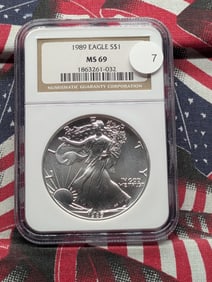 1989 American Silver Eagle .999 Fine Silver One Troy Ounce NGC MS 69