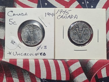 1944 & 1945 Canada 5 cents in high Grade