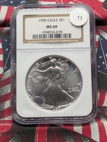 1990 American Silver Eagle .999 Fine Silver One Troy Ounce NGC MS 69