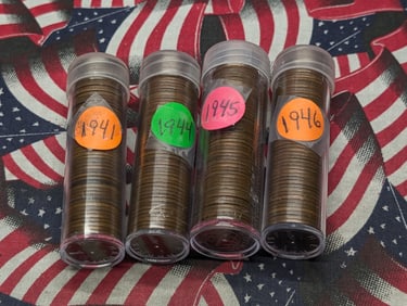 1941, 1944, 1945, & 1946 Lincoln Wheat Cents, Approx. 200 Coins