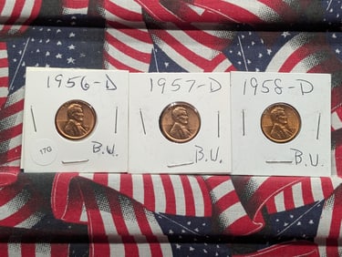 1956-D/1957-D/1958-D GEM BU RED Lincoln Wheat Cents, Nice Denver Set