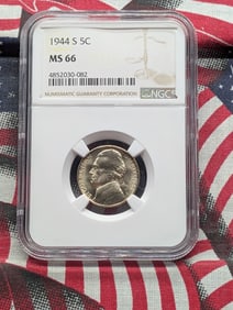 1944-S Silver Jefferson War Time Nickel MS 66 By NGC - 35% Silver
