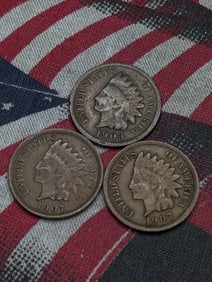 (3) Indian Head Cents 1903, (2) 1907