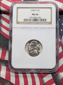 1945-P Silver Jefferson War Time Nickel MS 66 By NGC - 35% Silver