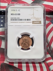 1950-S Lincoln Wheat Cent, NGC MS65 RB