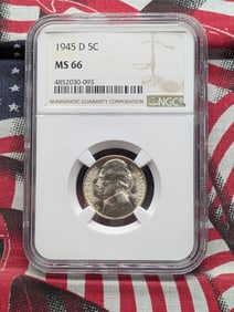 1945-D Silver Jefferson War Time Nickel MS 66 By NGC - 35% Silver