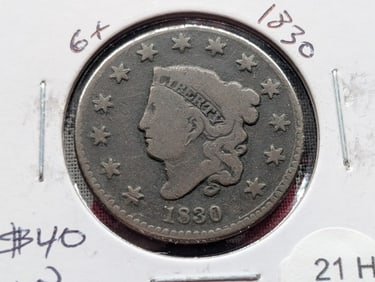 1830 Braided Hair Large Cent - 195 Years Old! - Better Date!