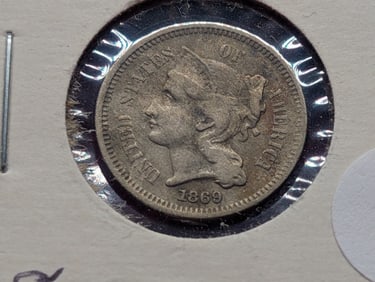 1869 Nickel Three Cent Piece, low mintage