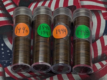 1940, 1941, 1944, & 1948 Lincoln Wheat Cents, Approx. 200 Coins