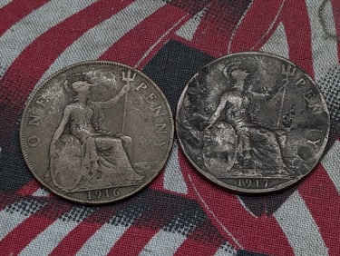 (2) British Large Cents 1916, 1917