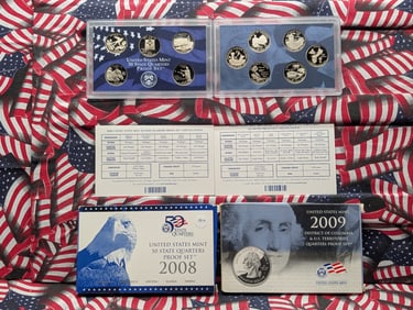 2008-S & 2009-S Proof Quarter Sets w/original Packaging! - Lower Mintage! (10 Coins)