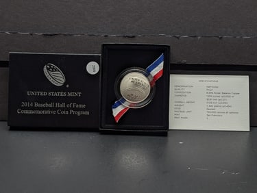 2014-S National Baseball Hall Of Fame Proof Half Dollar In OGP With COA