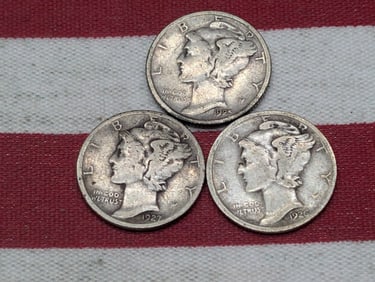 1925-D, 1926-D, 1927-D Mercury Dimes