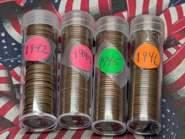 1942, 1944, 1945, & 1946 Lincoln Wheat Cents, Approx. 200 Coins