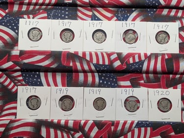 (6) 1917, (3) 1919, & 1920 Mercury Dimes