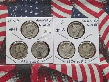 1920 P,D,S & 1924 P,D,S Silver Mercury Dimes - Complete Year Sets!