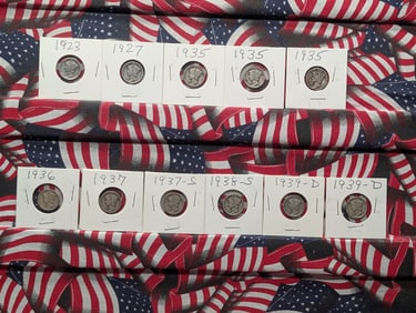 1923, 1927, (3) 1935, 1936, 1937, 1937-S, 1938-S, & (2) 1939-D Mercury Dimes