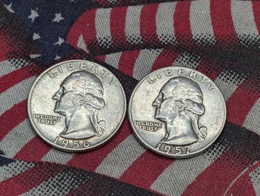 1956 & 1957, Nice Grades-UNC, 90% Silver, Washington Quarters, Over 65 Years Old