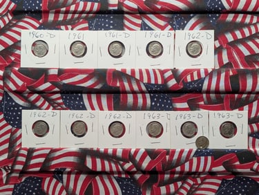 (12) Assorted 1960's Date Roosevelt Dimes, One is Holed