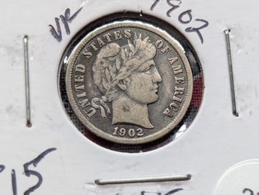 1902 Silver Barber Dime - Better Grade! - Full Liberty!