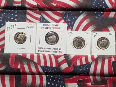 1982-S, 1983-S, & 1984 P&D Roosevelt Dimes BU & Proof
