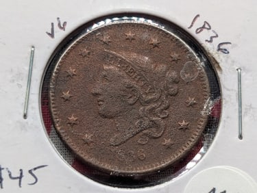 1836 Braided Hair Large Cent - 189 Years Old! - Nice Details!