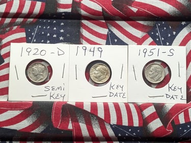 1949 & 1951-S Roosevelt Dimes & 1920-D Mercury Dime
