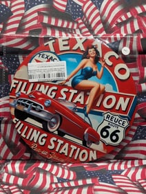 Texaco Filling Station, Metal Sign, 7.75x7.75 Inches-Dinner Plate Size, Perfect For Man Cave,
