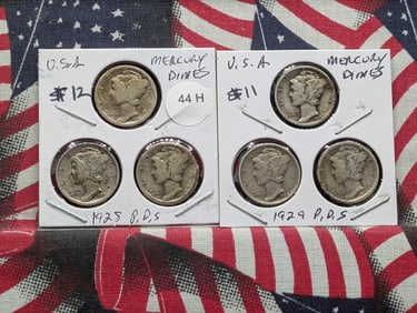 1928 P,D,S & 1929 P,D,S Silver Mercury Dimes - Complete Year Sets!