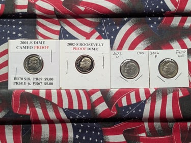 2001-S & 2002 P,D&S Roosevelt Dimes BU & Proof