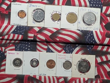 10 Assorted Foreign Coins Carded in 2x2. Various Dates/Countries. Nice Mix