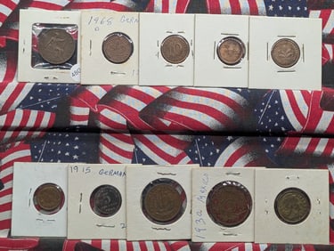 10 Assorted Foreign Coins Carded in 2x2. Various Dates/Countries. Nice Mix